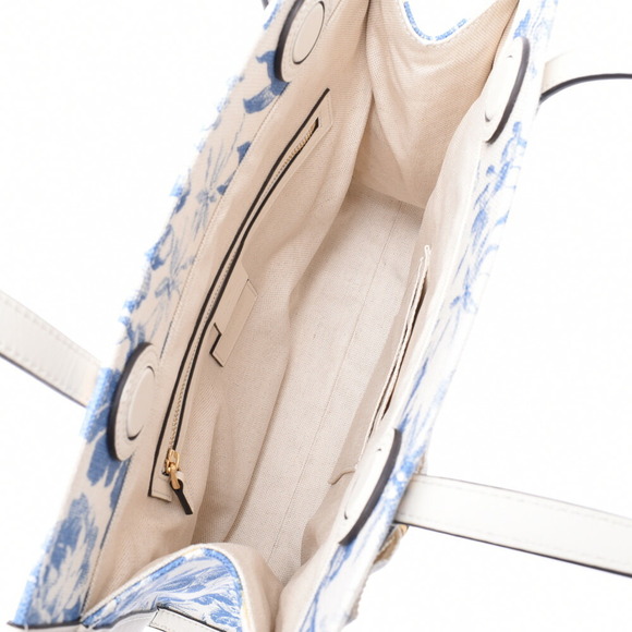 GUCCI Herbarium Flower White Blue Canvas Calf Tote Bag - Picture 10 of 11